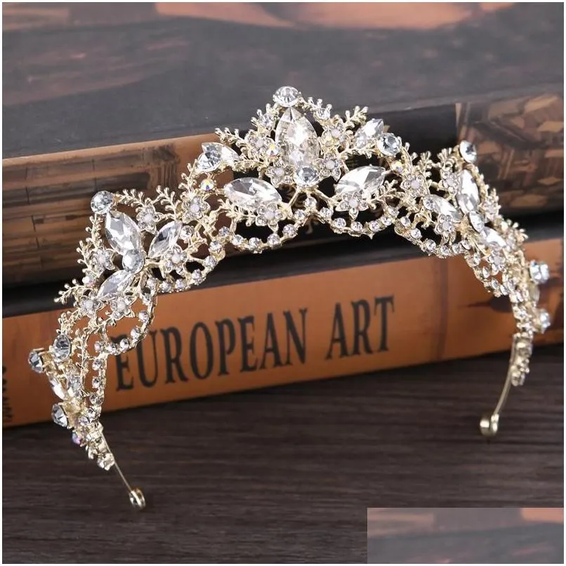 Nakrycia głowy luksusowe ślubne korona blask kryształy kryształy roszerowe korony kryształowe zasłona opaska na głowę