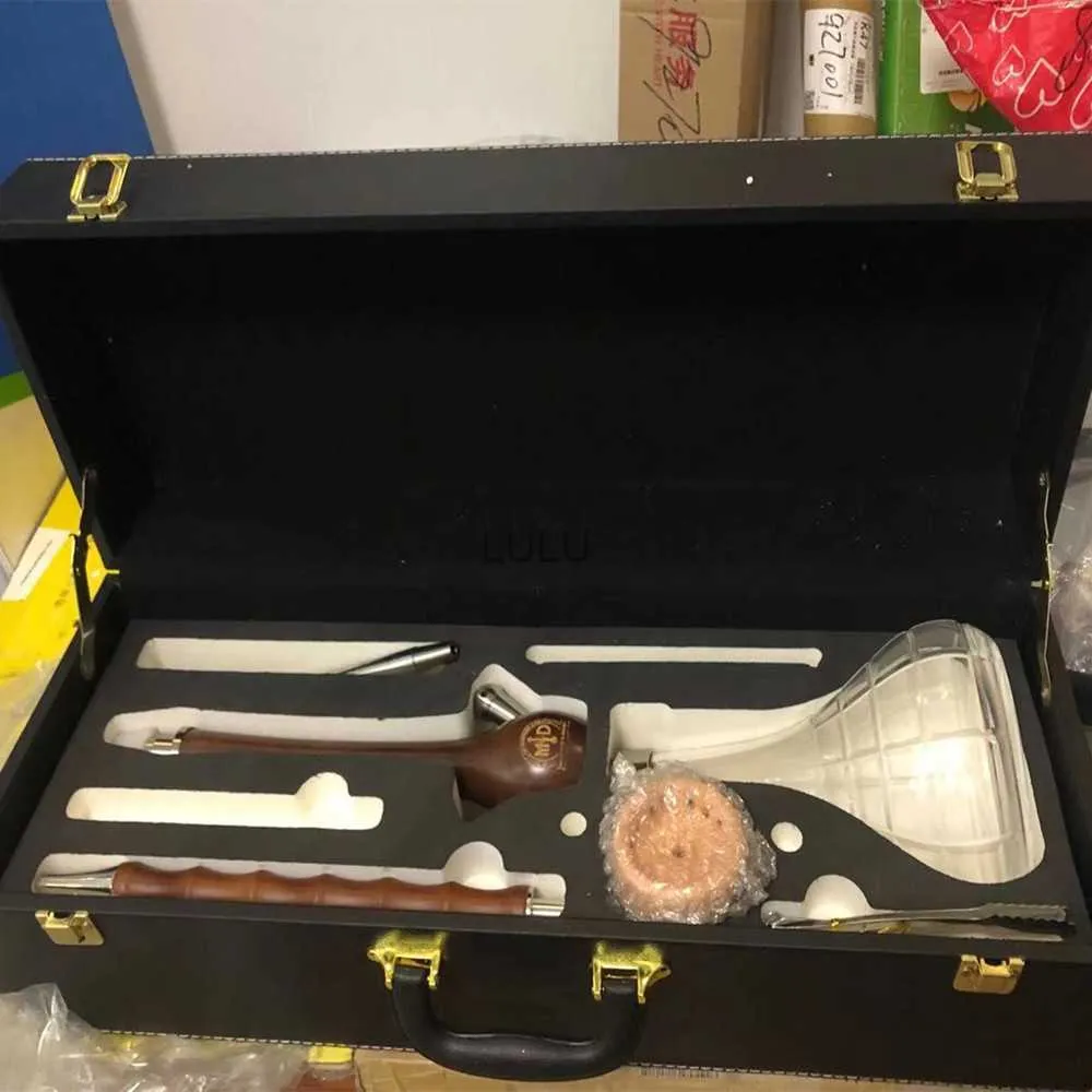 Arabe Narguilé Ensemble En Bois Cigarette Bâton En Cuir Boîte Pot Shisha Portable Pipe Chicha Base Fumer Bar Verre Narguilés HKD230809