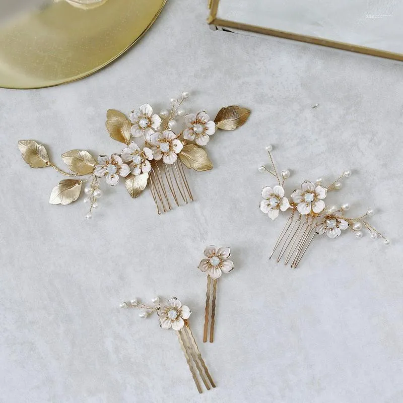 Hair Clips Hand Painted Floral Pins Bridal Combs Vintage Leaf Wedding Headpiece Pearls Jewerly Women Hairpiece
