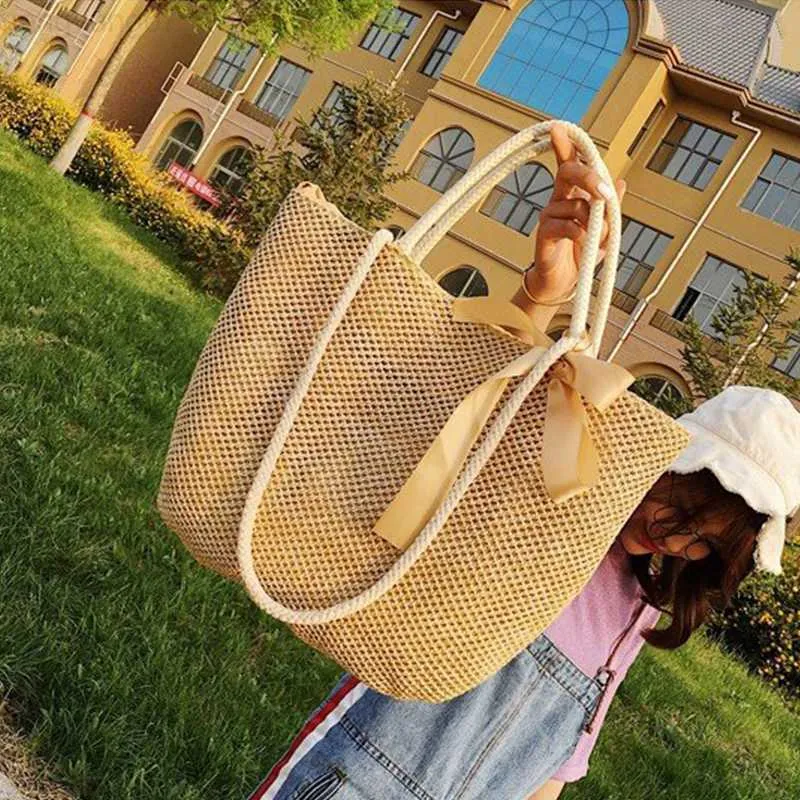 Shopping Bags Summer Straw Bag For Women Rattan Wicker Tote Bag