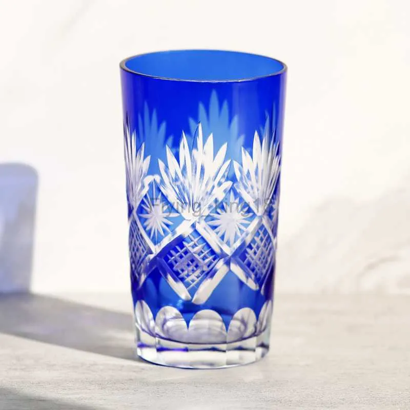 Blue Beer Whiskey Water Vodka Beverage Glasses Edo Kiriko Glass Hand Cut To Clear Crystal Wine Glass Cup Drinkware 9oz/250ml HKD230809