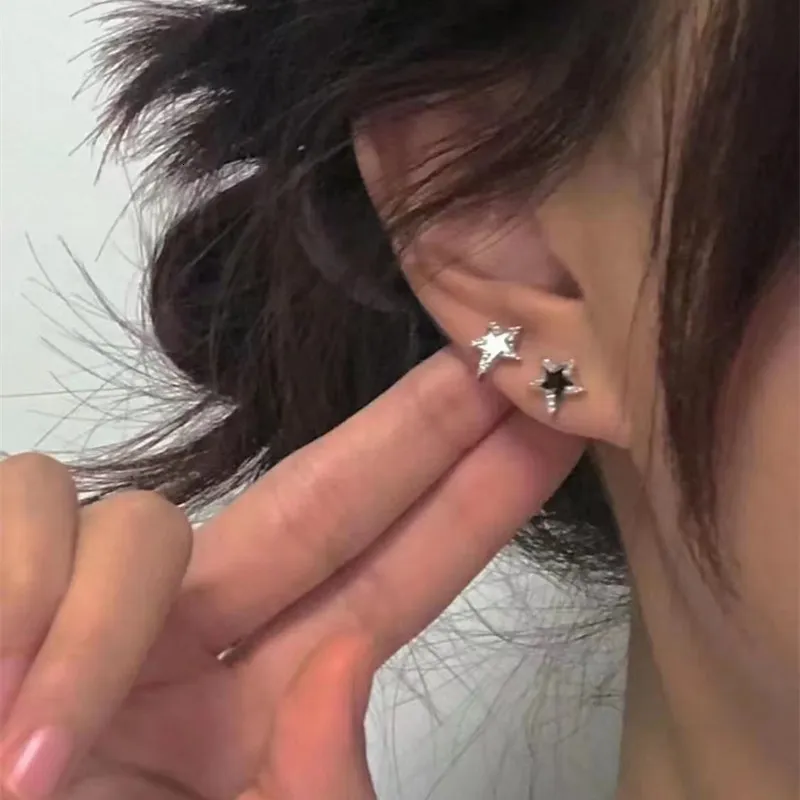 Y2K Shinning Pentagram Star Stud Earring for Women Egirl 90s Black White  Pink Helix Piercing Ear Bone Nail Jewelry Accessories - AliExpress