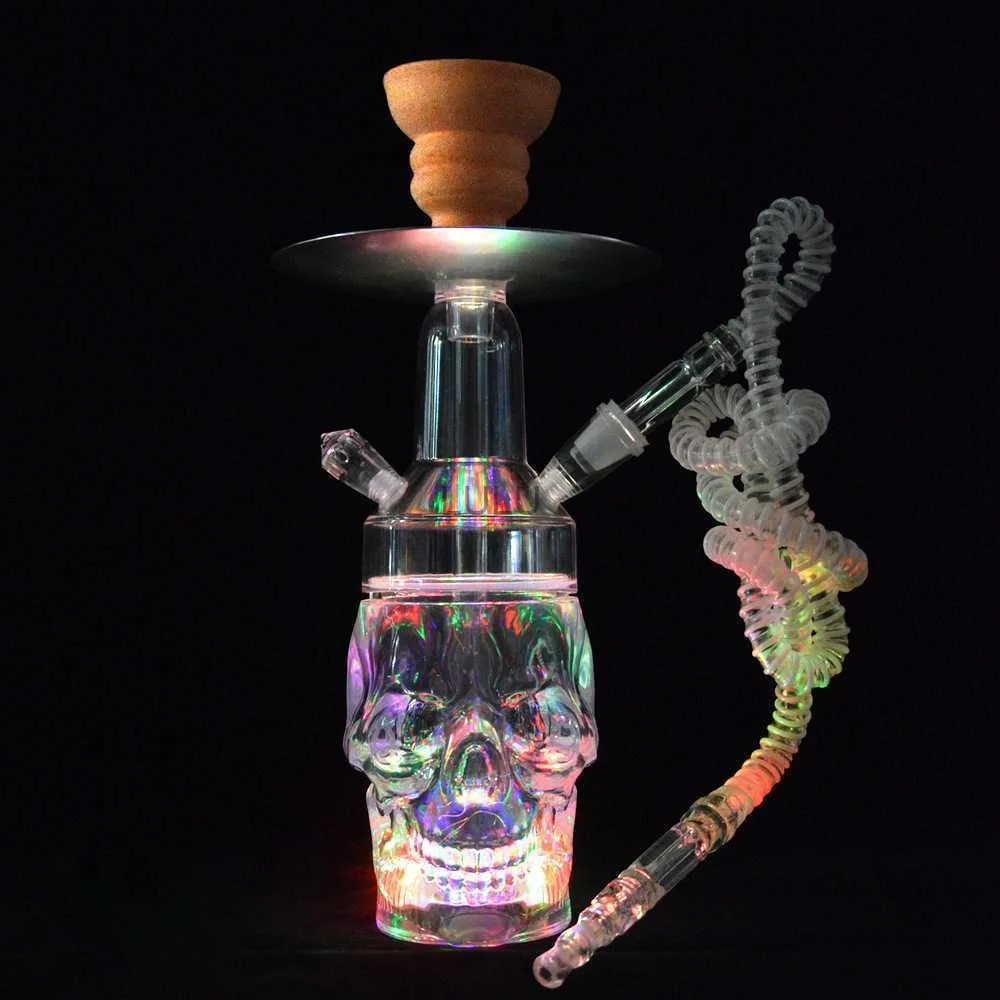 SKULL SHISHA HOAKAH SET HOAKAH SILICONE Wąż z LED Light Charcoal Bowl Tymb Tong Rure wodny Narguile Chicha Shisha Hookah HKD230809