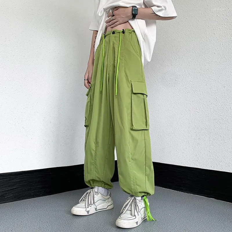 Men's Pants Men Solid Cargo Harajuku Hip Hop Elastic Waist Loose Trousers Streetwear Male Casual Pockets Drawstring Baggy Wopmen