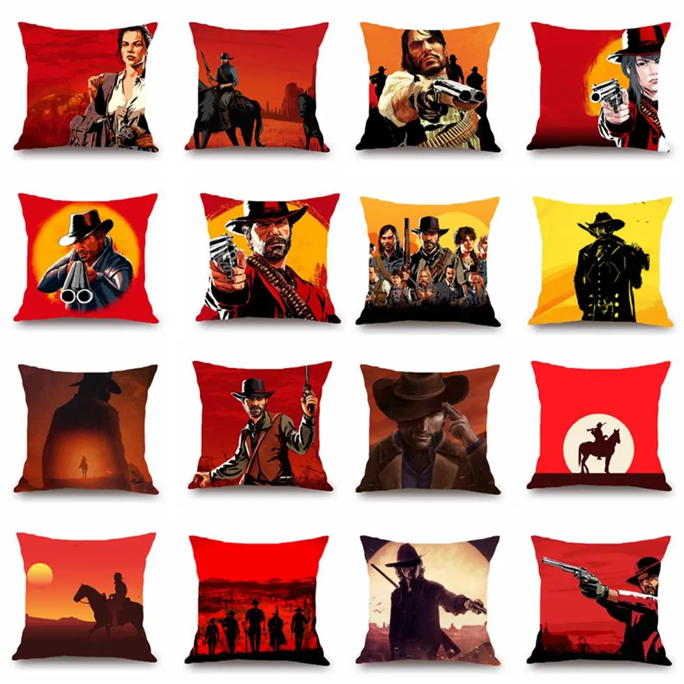 Jogo popular Red Dead Redemption 2 Padrão Estampado Algodão Linho Poliéster Fronhas Capa de Almofada para Carro Sofá Decoração da Casa Pillo256r