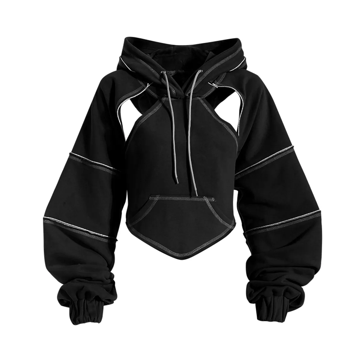 Hip Hop Hoodies Women Pullover Spring Autumn Cutout Backless Bandage Short Hooded Crop Sweatshirt Tracksuit