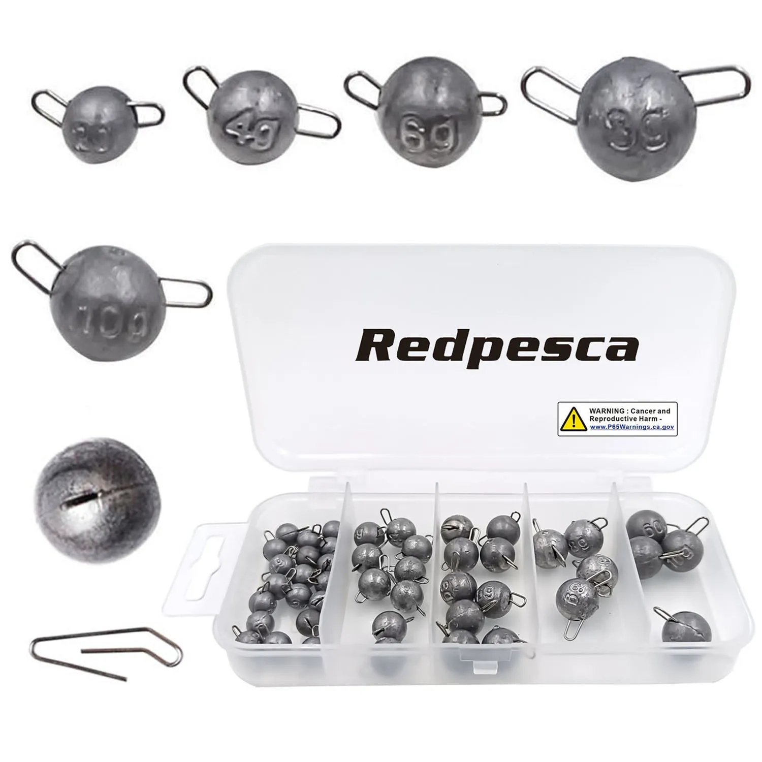 Fishing Accessories 50Pcs Cannonball Weights Sinkers With Tackle Box Quick Set Up Jig Head Ball Sinker Cheburashka Weight for Bass Trout 230808