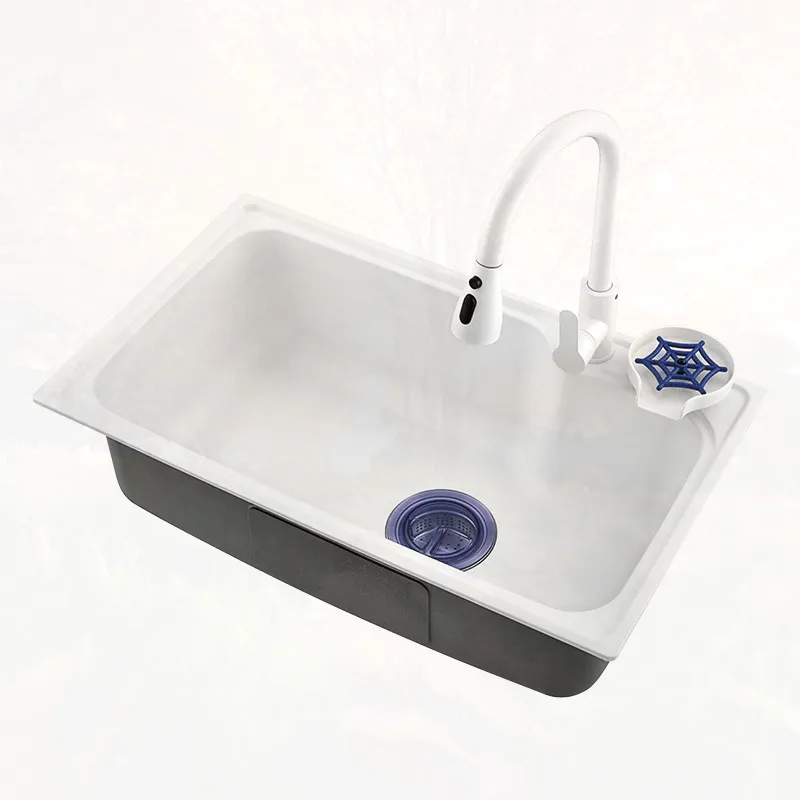 Lavello da cucina Nano in acciaio inossidabile resistente ai graffi Grande vasca singola Lavabo per verdure Lavabo fatto a mano sotto il tavolo bianco