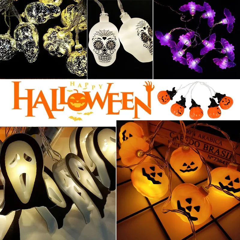 1.5m 10LED Halloween Pumpkin Light String Horror Skull Bat Lights Garland For Halloween Party Home Decor Lamp Haunted House Prop