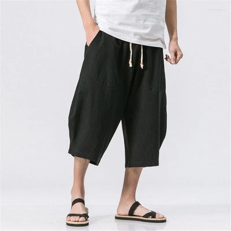 Men's Pants Men Chinese Style Wide-Leg Hip Hop Bloomers Skirt Ancient Male Loose Calf Lenght Trousers