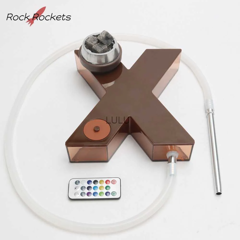 R R X Form Hookah Set med LED -ljus akryl Narguile Komplett kit silikonskål Vattenrör för shisha tillbehör män gåvor hkd230809