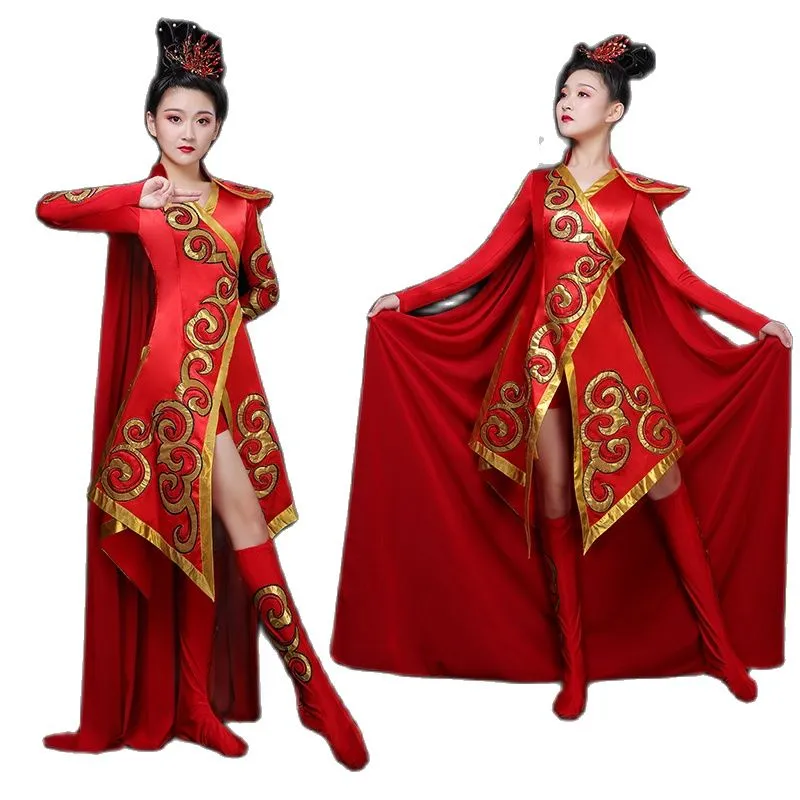 Abbigliamento da palcoscenico rosso Costume da danza popolare cinese abito tradizionale abito classico da esibizione abito lungo per cantanti