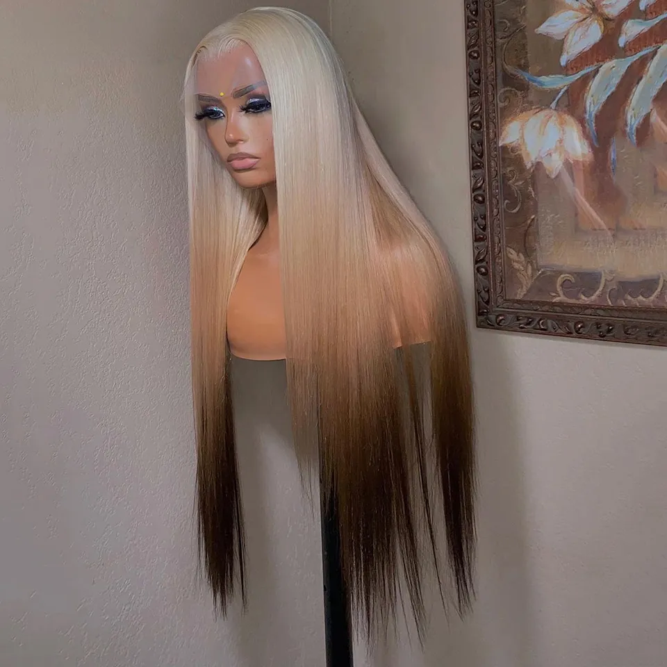 Platinum Blonde Wigs: Straight 13X4 Lace Front Human Hair  display picture 3