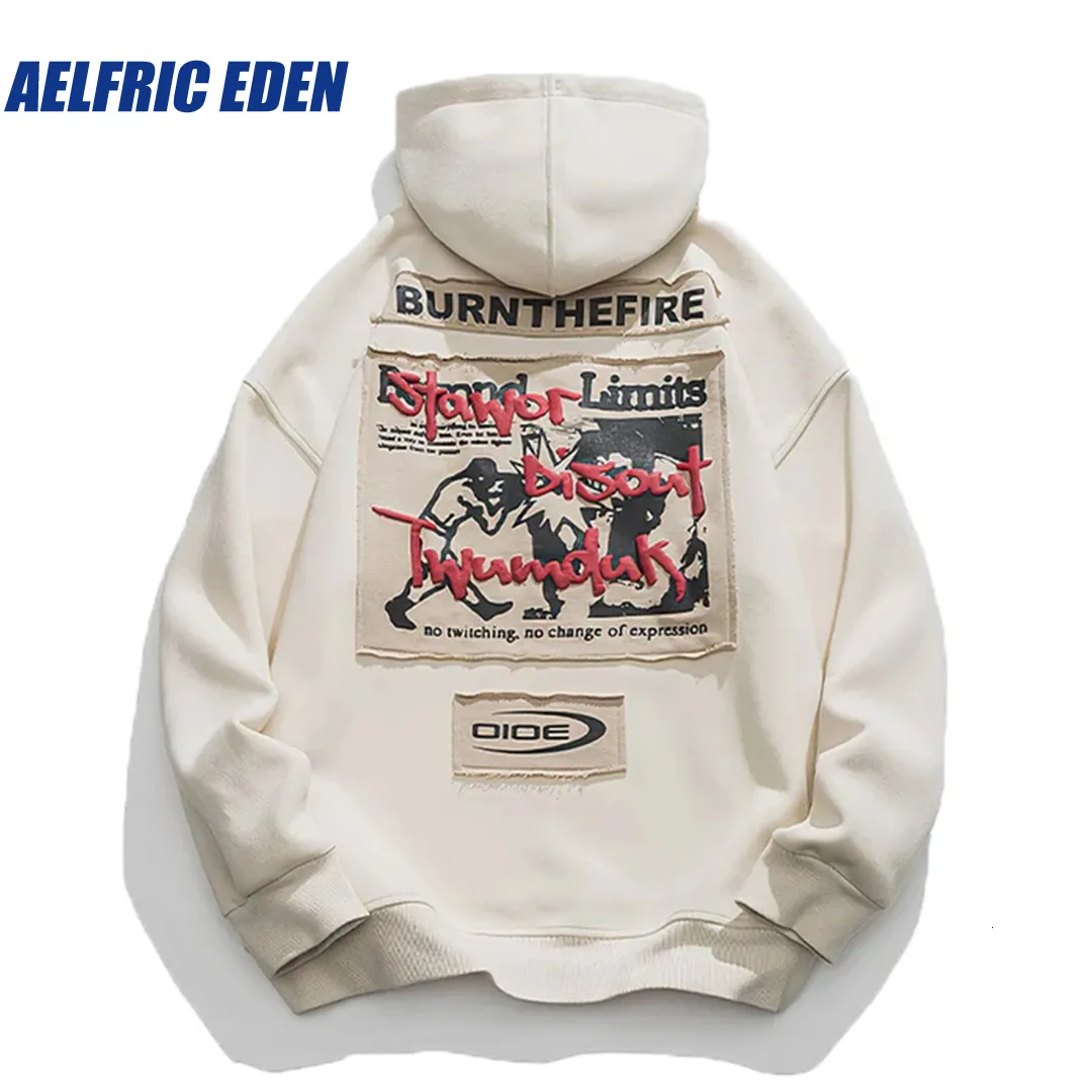 Moletons masculinos Moletons Aelfric Eden Boxing "BURNTHEFIRE" Padrão Hoodie Y2K Hip Hop Mens Streetwear Moletom Algodão Solto Pulôver Com Capuz 230808