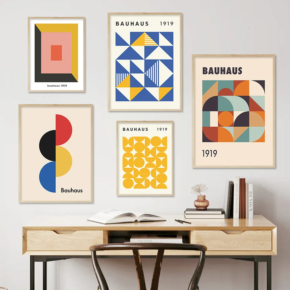 Paintings Mid Century Modern Bauhaus Abstract Geometry Posters Canvas Wall Art Pictures Prints for Living Room Home Decor 230808