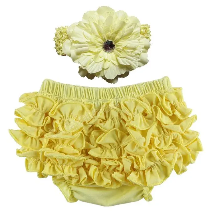 Baby Satin Ruffle shorts Nappy Cover With Headband Infant Lace PP Pants Toddler Kids Ruffled Cotton Bloomers Pant