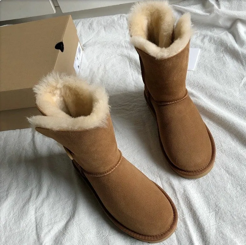 Winter Snow Boots For Women Australian Short Snow Boots With Fur Mini Platform Boot Sheepskin Cowskin Genuine Leather Men lush Ankle Booties Large Size 44