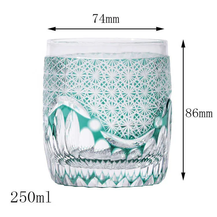 Edo Kagami Kristal Cam Japon Oyulmuş Kaya Şarabı Bardak Chrysanthemum