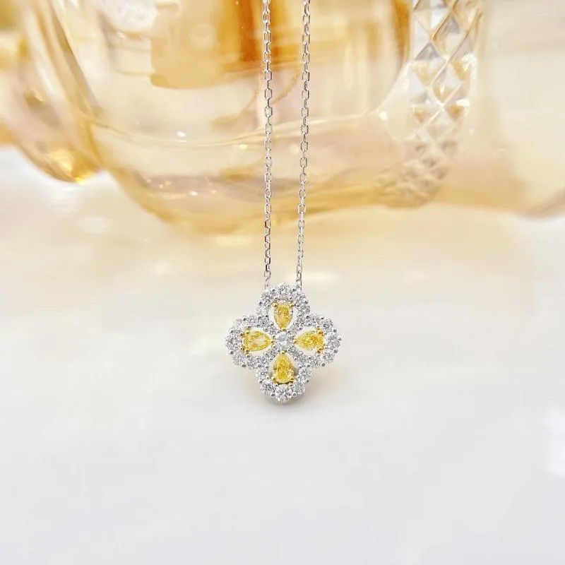 Chaînes YM2023 bijoux en or pur 18 carats G18K Nature naturelle diamants jaunes 0.27ct pendentifs colliers de pierres précieuses pour les femmes