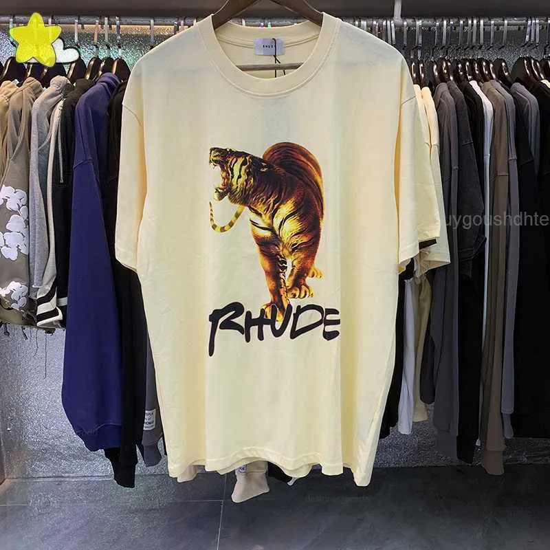 T-shirts pour hommes Tiger Impression Motif Rhude Manches courtes Hommes Femmes Haute Qualité Mode Streetwear Top T-shirts Casual Oneck Rhude T-shirts