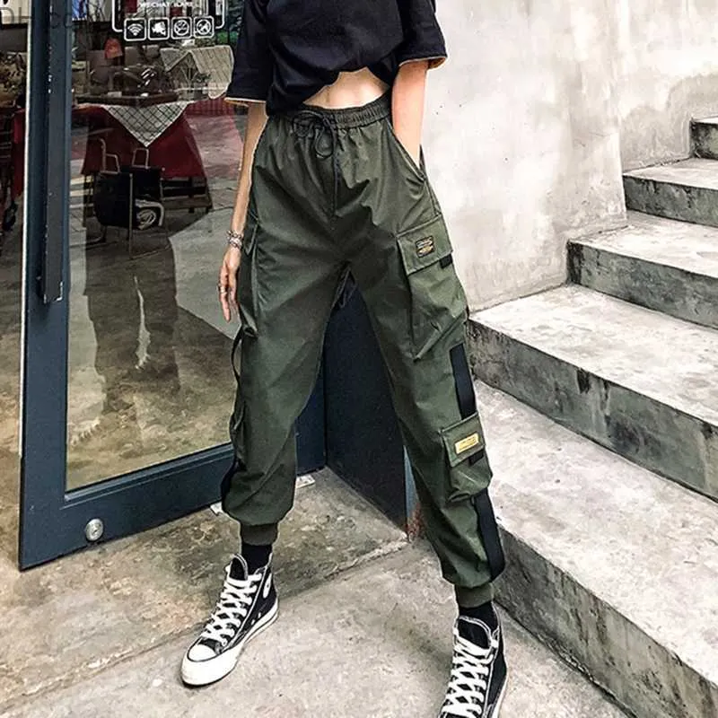 女性用パンツCapris Mexzt Harajuku Multi Pocket Cargo Pants Women's Ultra Thin Back Palact