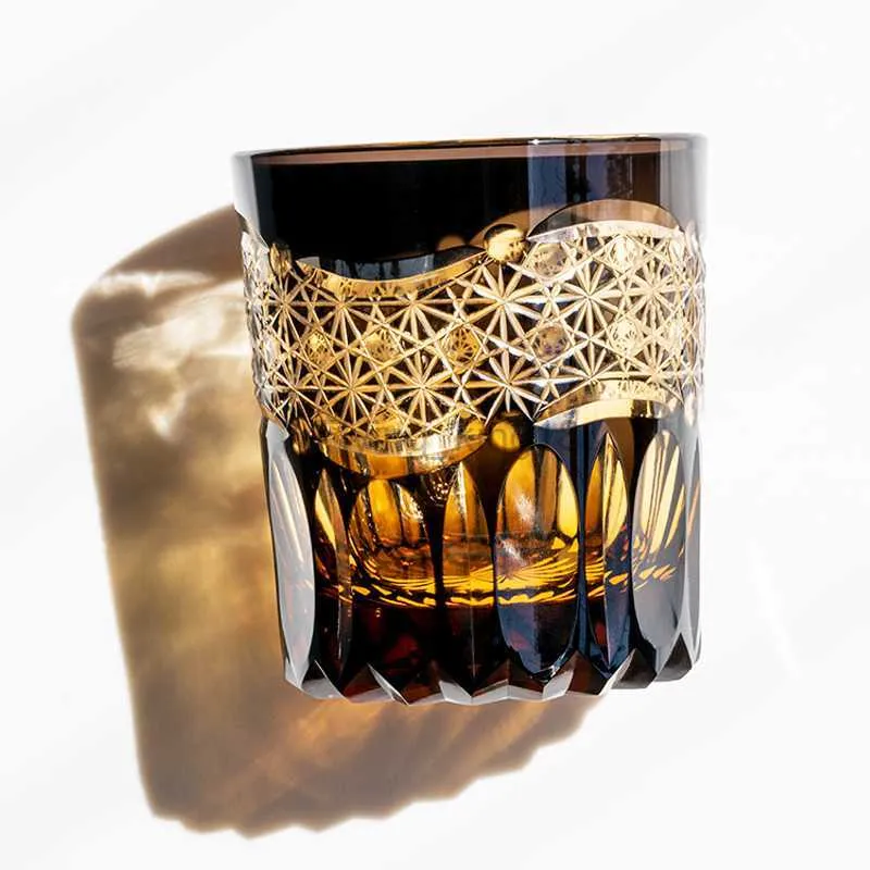 Jinyoujia Edo Kiriko Whiskey Glass Dawn Crystal Wine Tasting Cup Diamond Carving Brandy Whiskey Tumbler HKD230809