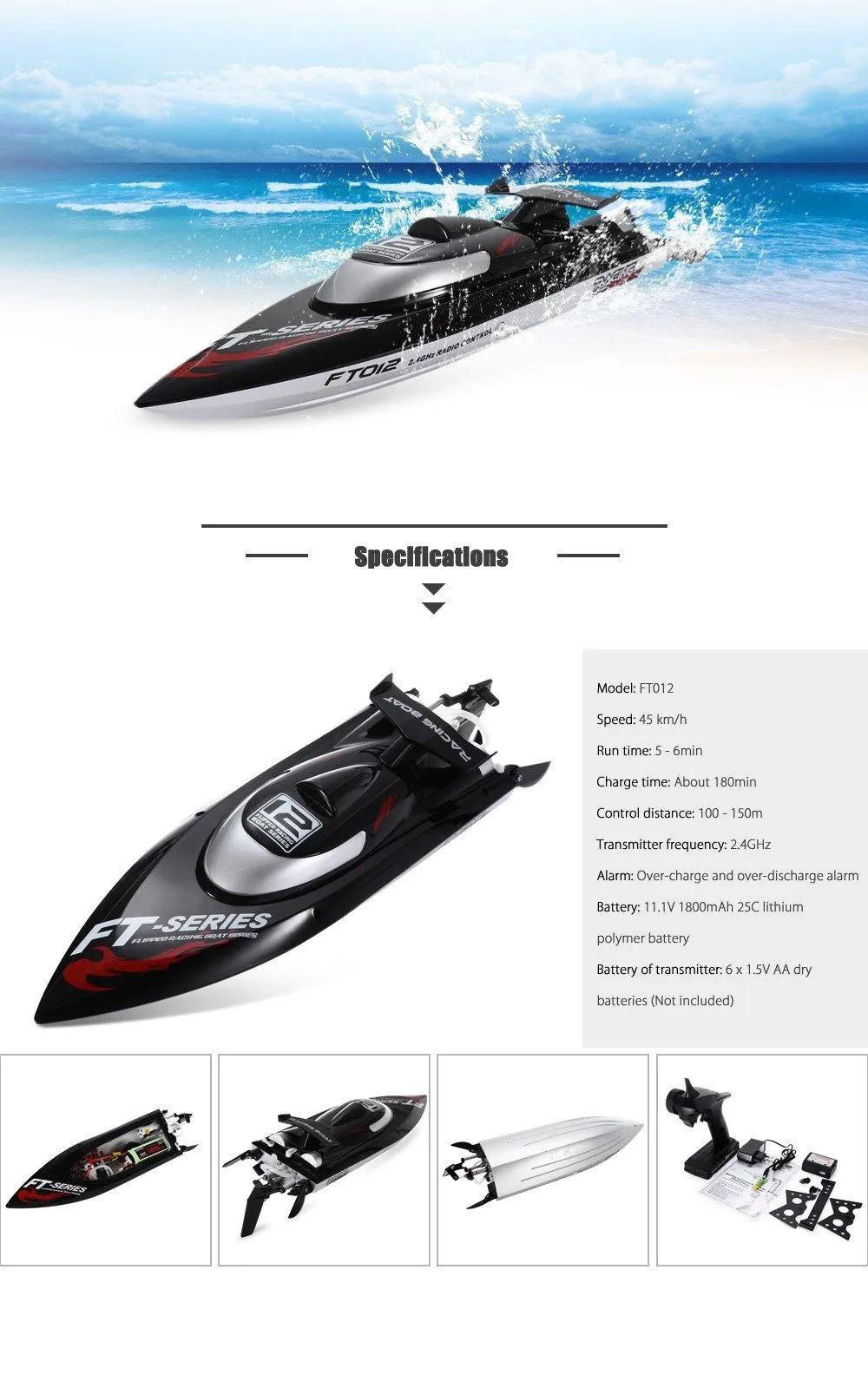 1.FeiLun FT012 2.4G 4CH Brushless RC Racing Boat