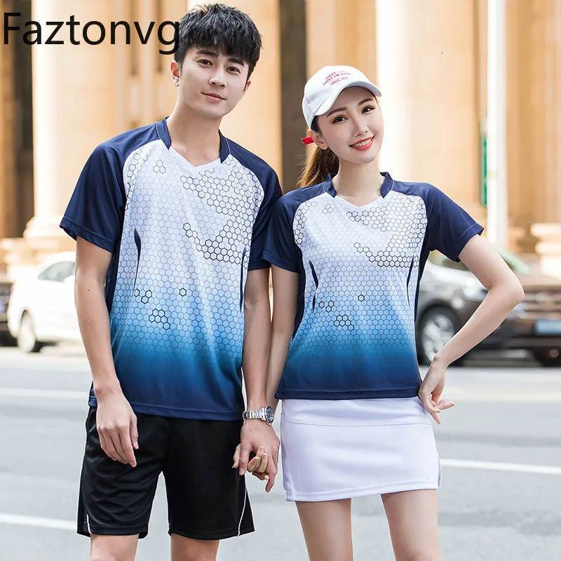 Andere Sportartikel FaztonVG Tennis-Outfit Damen O-Ausschnitt Kurzarm bedruckte schnell trocknende T-Shirts Unisex Sport Badminton Sets Gym Kleidung 230808
