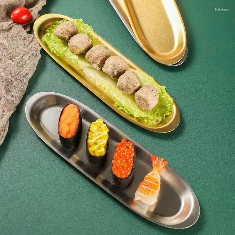 Assiettes 1 Pc Acier Inoxydable Sushi Plate Golden Commercial Barbecue Vaisselle