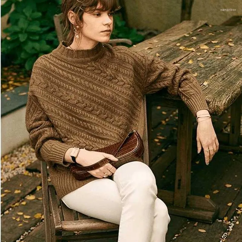 Twist Knit Sweater Women's Loose Crew Neck Long Sleeve Pullover