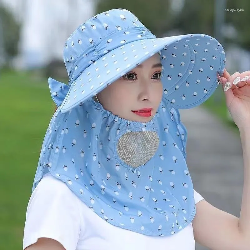 Wide Brim Hats Summer Sunshade Hat Female Sunscreen Cover Face Korean Version Big Along Riding Protection Sun Tea Picking