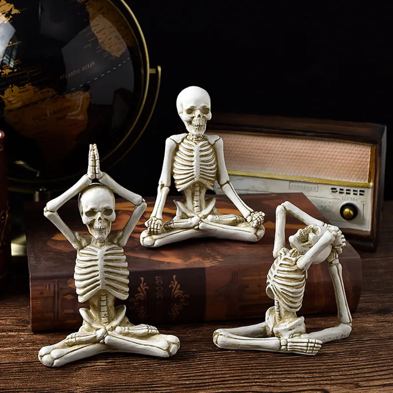 Dekorativa föremål Figurer Retro Figure Skull Yoga Sculpture Staty Craft Ornament Creative Halloween Harts Decorations Home Living Room Desktop 230809