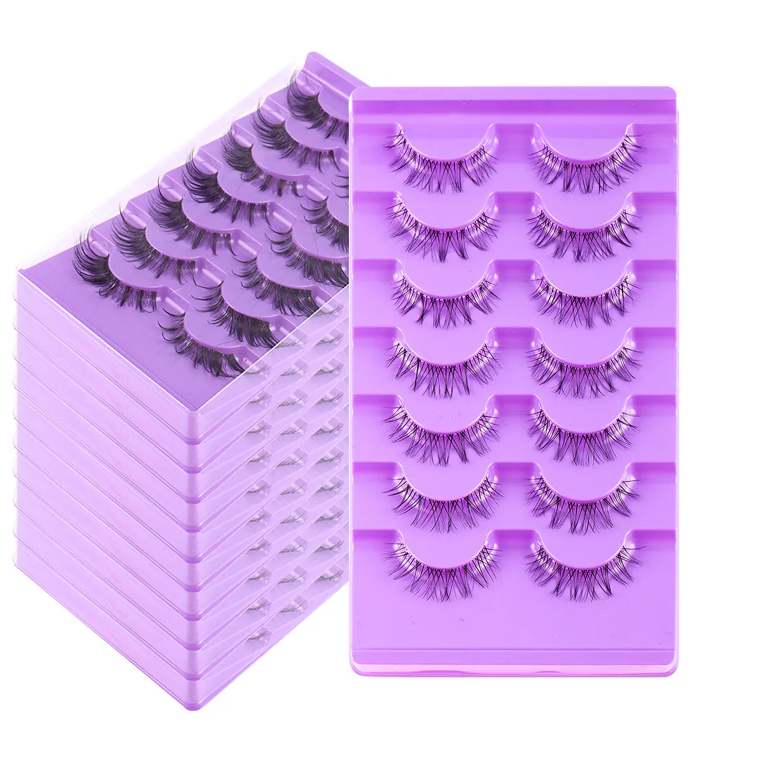 Transparent Stalk 7Pairs/set Natural Long False Eyelashes Dramatic Fluffy 3D Faux Mink Lashes Wispy Eye Lashes Thick Soft Daily E426