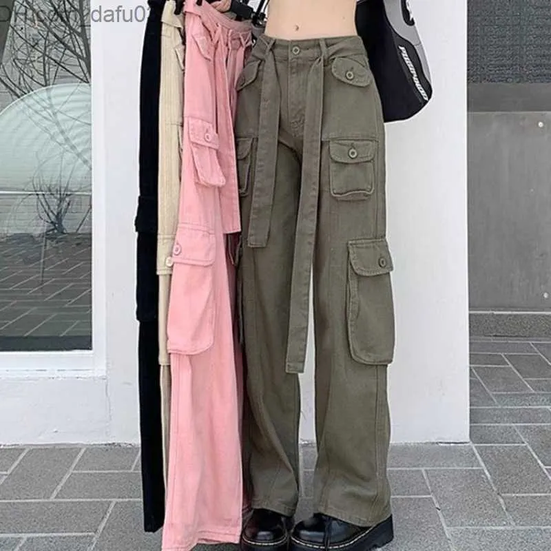 Women's Pants Capris Women's Cargo Pants Vintage Bag Jeans Women's Clothing Street Clothing Pockets Wide Leg Cargo Pants Low Waist Straight Denim Shorts Z230809