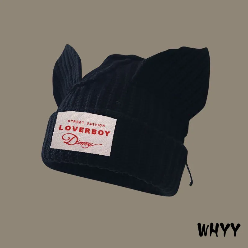 Beanie/Skull Caps Fashion Hooded Loverboy Ear Knit Hat Dubbellaags herfst Winter Warm varken oor wollen hoed Niche Design 362
