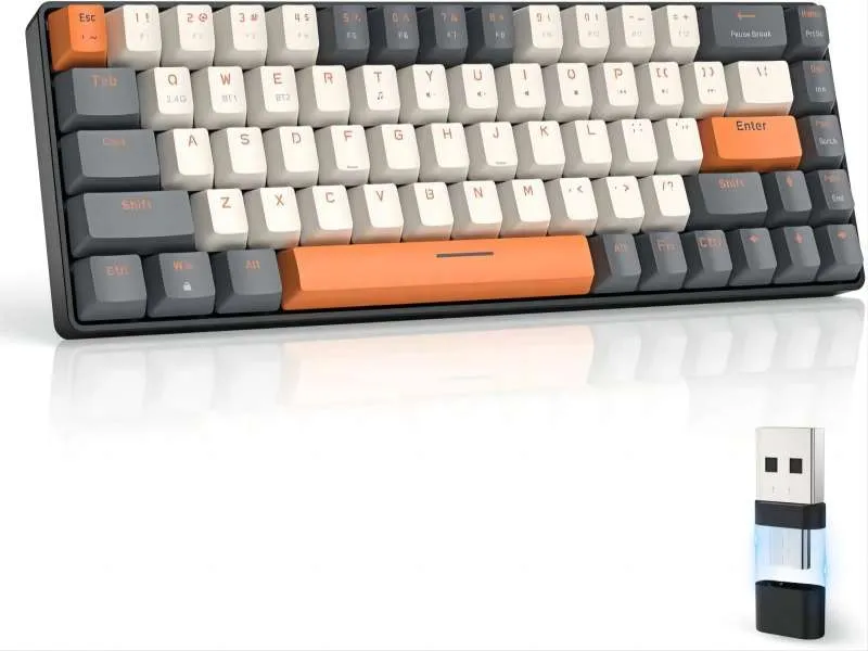 60 % kabellose mechanische Tastatur, Bluetooth, Dual-Modus, Hot-Swap-fähig, Mini, 68 Tasten, roter Schalter für PC, PS4, Xbox, iPhone, iPad