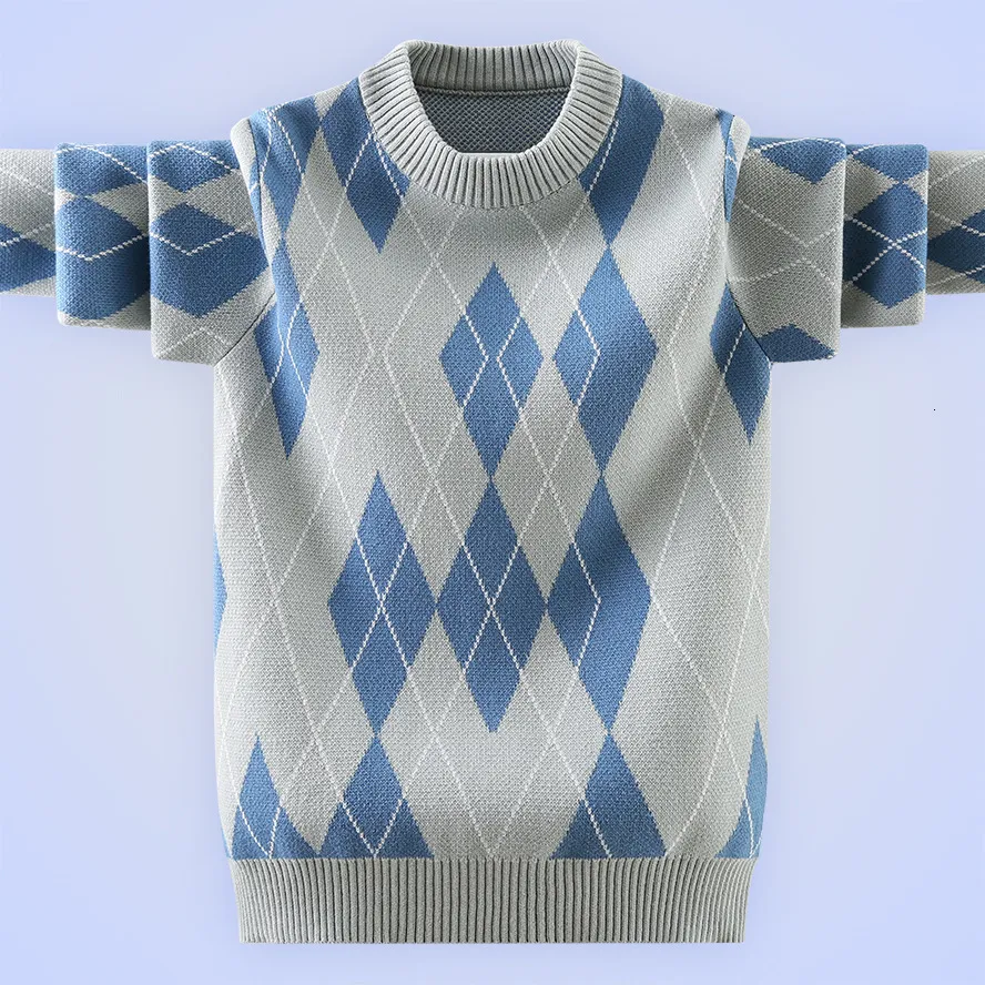 풀오버 키즈 스웨터 패션 격자 패턴 어린이 니트 탑 스웨터 십대 따뜻한 소년 6 8 10 12 년 의류 230809