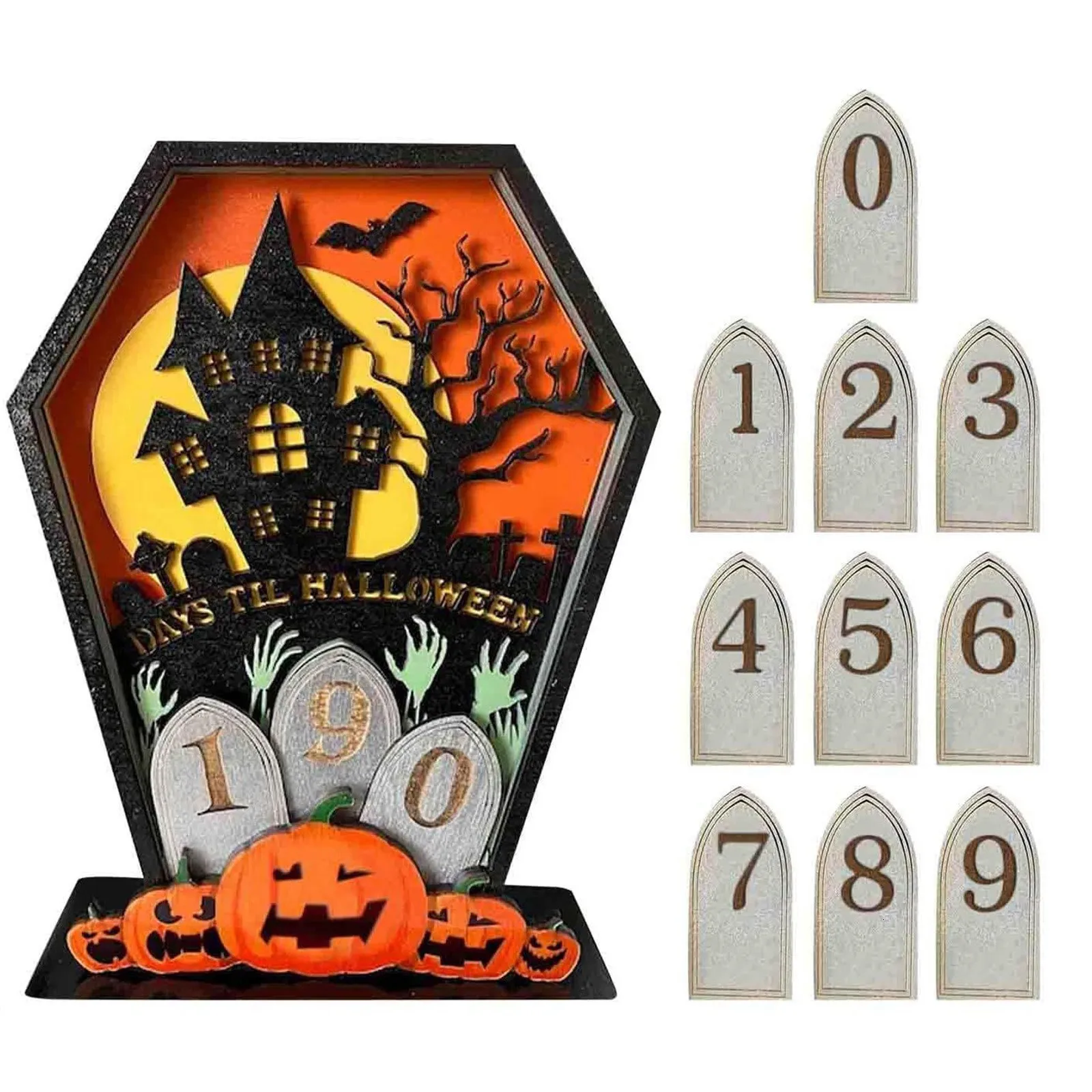 Objets décoratifs Figurines Halloween Calendrier de l'Avent Décorations pour la maison Artisanat en bois Chambre Maison hantée Décoration de bureau Accessoires Cercueil 230809