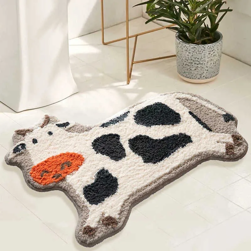 Tappetino da bagno carino mucca soffice tappeto floccato vasca da bagno laterale antiscivolo tappeto tappetino animale zerbino casa camera dei bambini vivaio decor HKD230809
