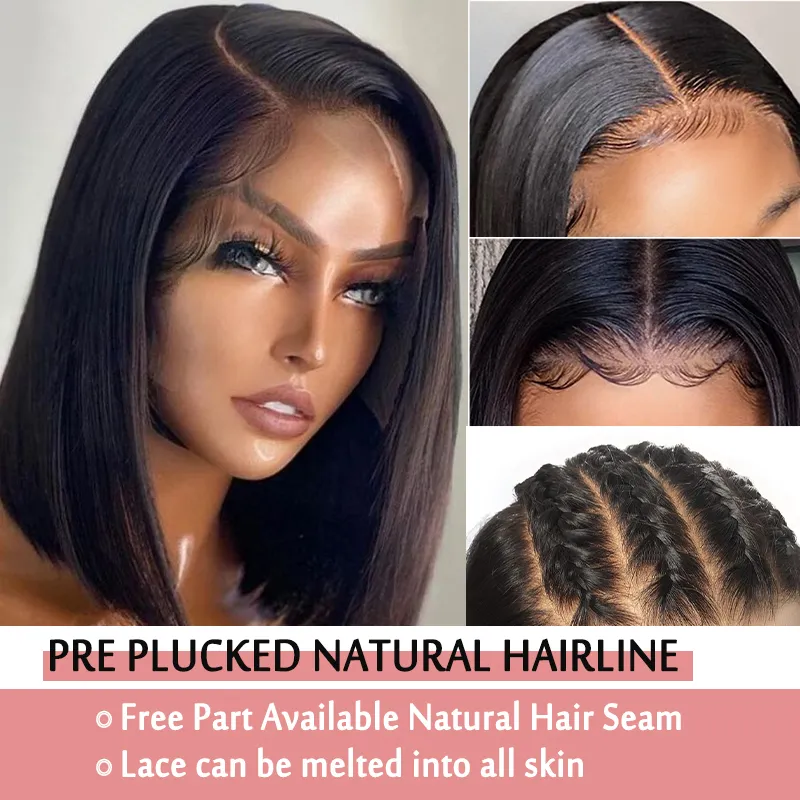 Short Straight Bob Wig Brazilian Human Hair Bob Wig for Women13x4 Transparent Lace Front Human Hair Wigs Pre Plucked