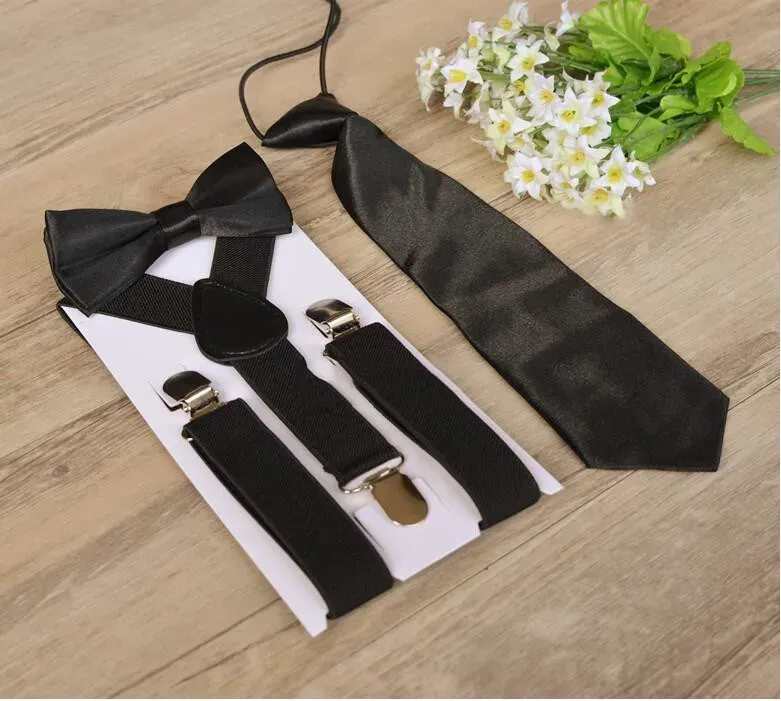 Baby Suspenders With Tie Bowtie Outfits Clip-on Y-back Braces Bow Tie Solid Elastic Adjustable Belt Party Wedding School Suit Gift BYP5149