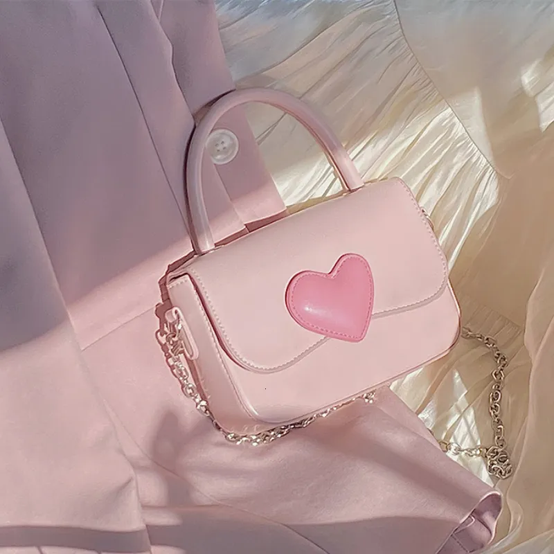 Kvällspåsar rosa hjärtat girly liten fyrkantig axelväska mode älskar kvinnor tote handväska handväskor kvinnliga kedja topphandtag messenger väskor gåva 230809