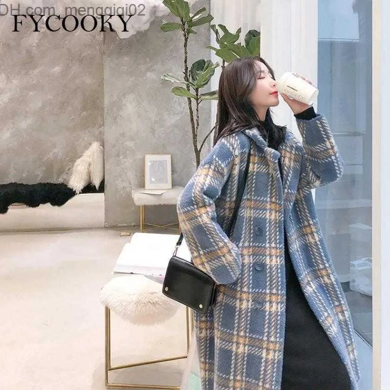 Women's Leather Faux Leather Retro Plain Woven Wool Blend Coat Women's Autumn and Winter New Korean Loose Thick Long Knitted Sweater Jacket Extra Large S-3XL Z230809