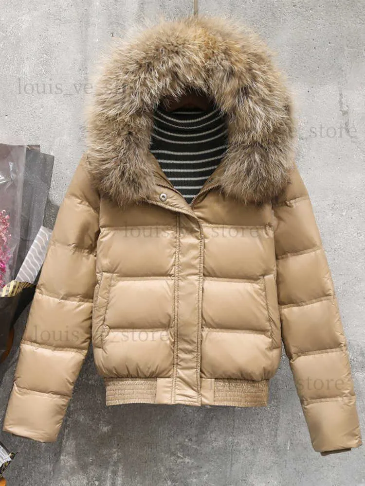 Lagabogy 2022 Big Real Raccoon Fur New Winter Coat Women Hooded