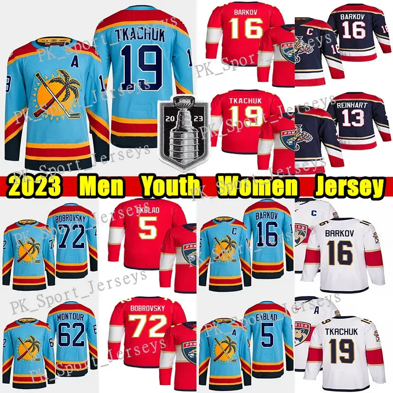 Carolina''Panthers''2023 Finale de la Coupe Stanley # 19 Matthew Tkachuk Maillot de hockey rétro inversé # 16 Aleksander Barkov Aaron Ekblad Sergei Bobrovsky Spencer