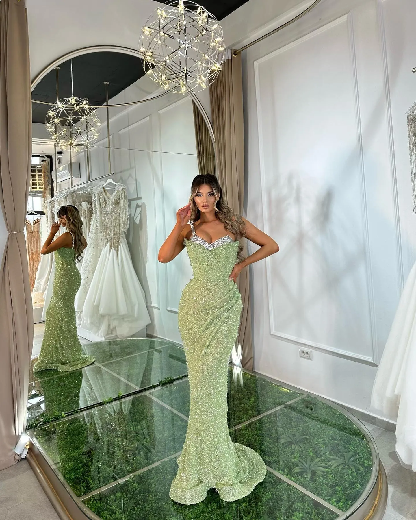 Light Green Sequined Mermaid Evening Dress with Spaghetti Neckline and  Sweep Train for Formal Events from Dhgate Evening Dresses - price 344.47