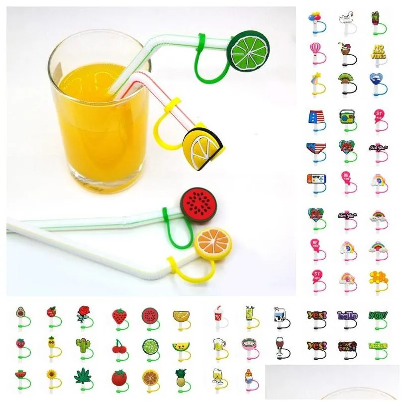 Drinking Straws 9Pcs/Set Custom Fashion Casual Sile Tumbler St Toppers Er Molds Charms Reusable Splash Proof Dust Plug Decorative 8Mm Drop