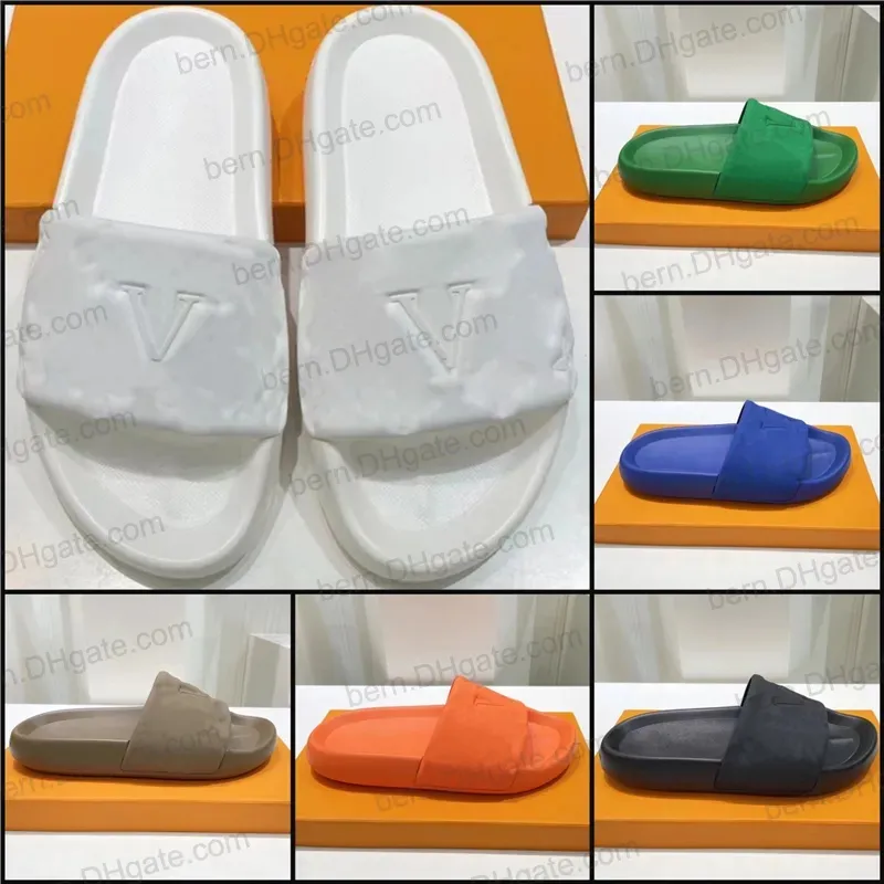 Premium varumärke Pool kudde komfort kvinnors tofflor sandaler för par präglade logotyp PVC Summer Slides 6Colors EU35-45