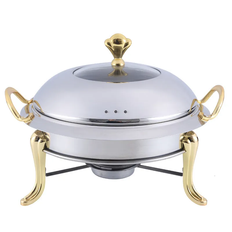 BBQ Grills rostfritt stålpott set mini hållare härdat glaslock guld silver chafing skål buffé panna matbricka varmare 230808