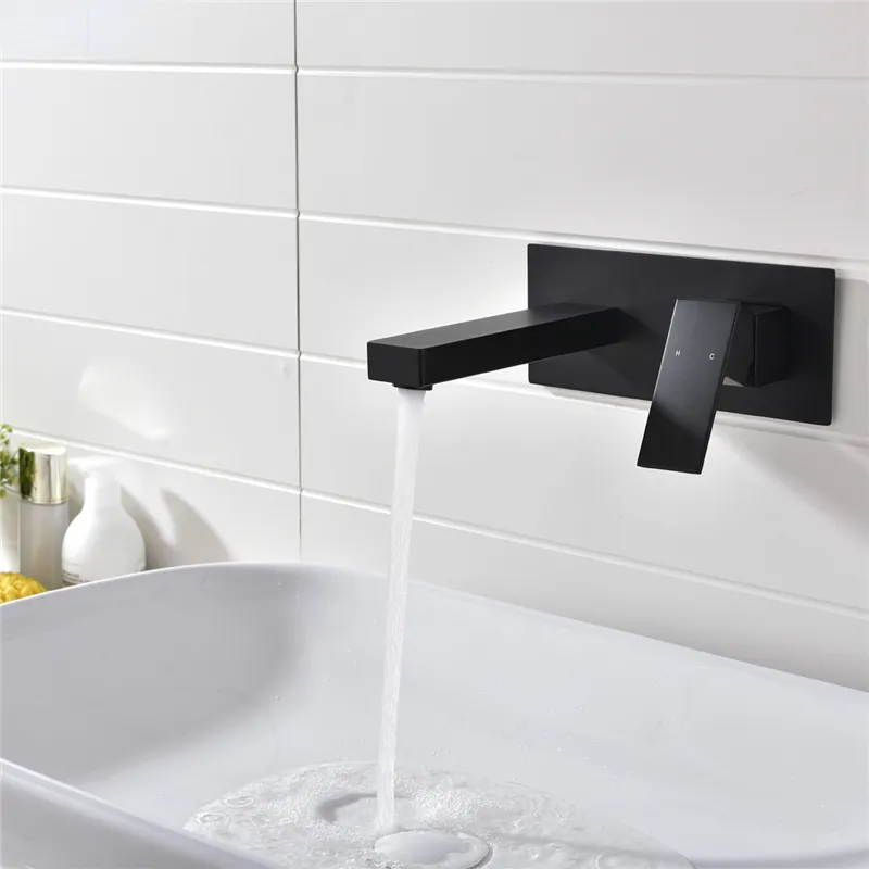 Salle de bain en laiton noir/chrome finition dans le mur lavabo robinet Double vanne mitigeur lavabo baignoire baignoire évier mitigeur lavabo mitigeur